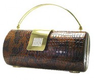 Evening Bag - Snake Skin Embossed Clutch w/  Swarovski Crystal Accent Closure - Brown - BG-HPR377BR